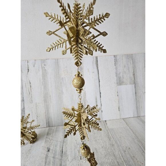 Vintage Gold sparkle snowflake ornament decor large - Picture 6 of 11